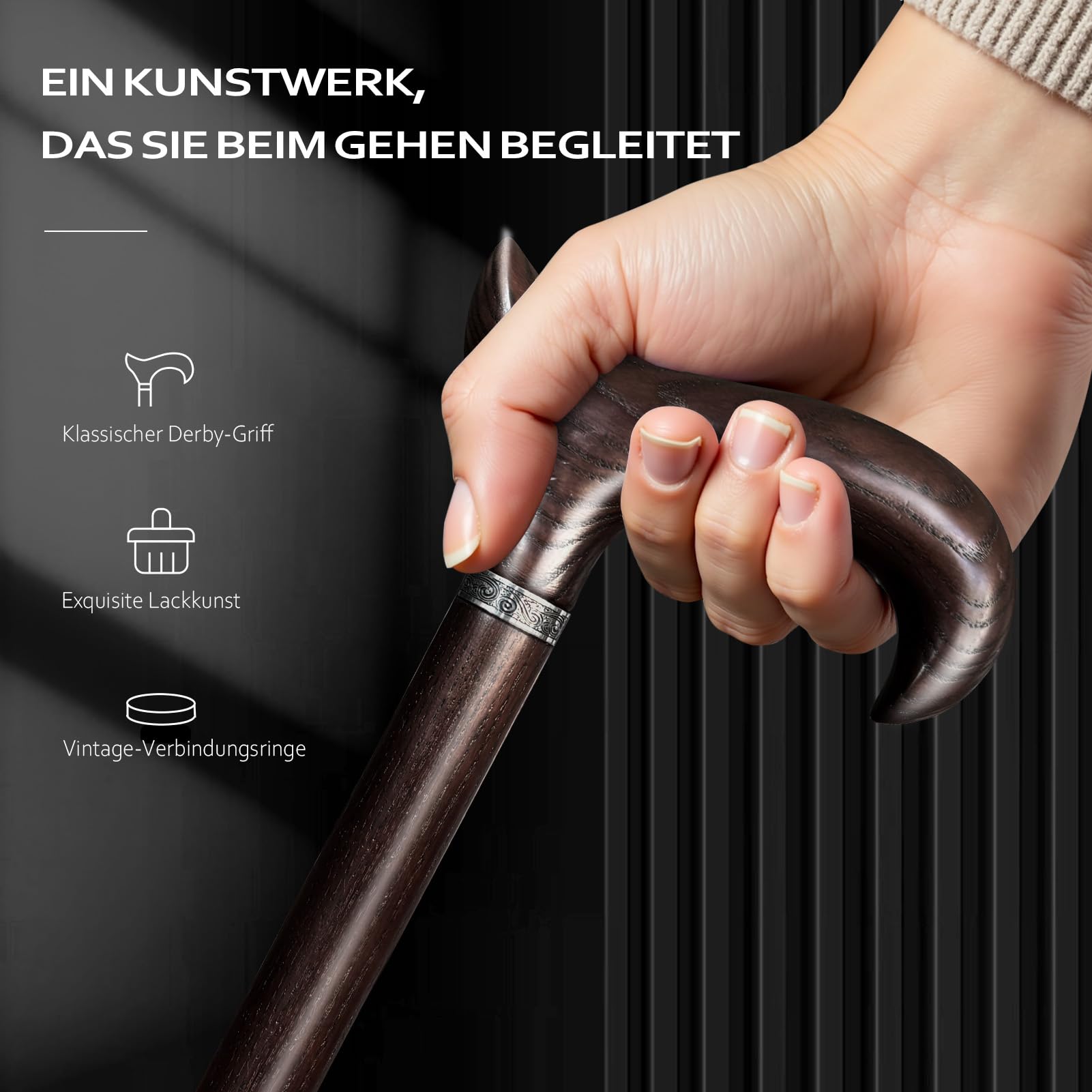Handgefertigter Gehstock Holz Damen und Herren, mit 226 kg Belastbarkeit Gehstöcke Für Senioren,Ergonomische Derby-High-End-Gehstöcke aus Natürlichem Massivholz,Geeignet Für Geschenke