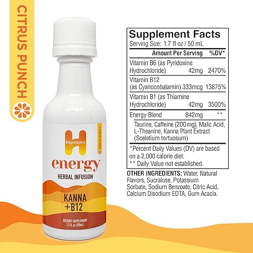 Miniatura 2 de Hipshots Disparos energéticos para apoyo energético - Natural con Kanna, B12, L-teanina y 200 mg de cafeína. (Paquete de 12)