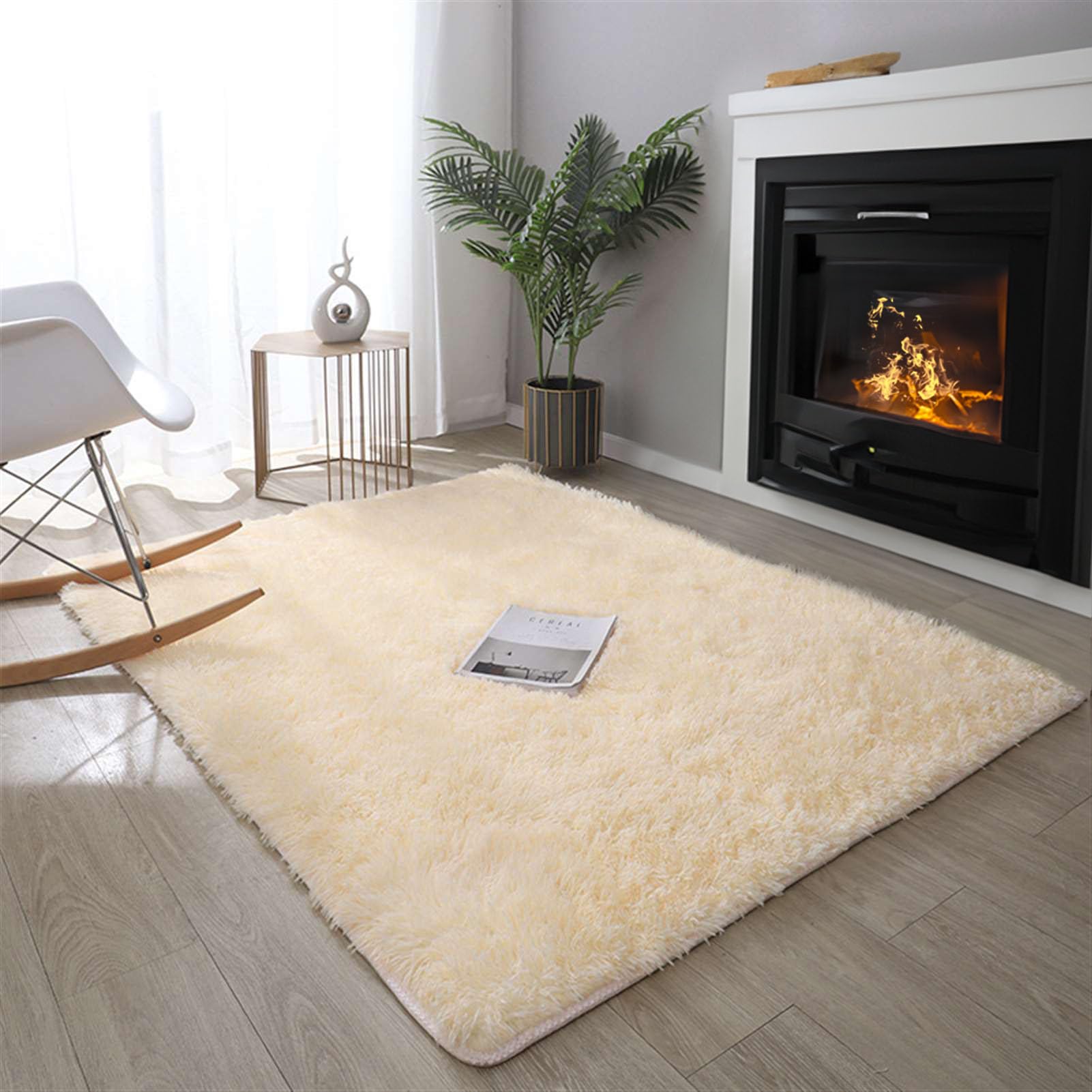 SK Studio Alfombras Salón Pelo Largo Alfombra Habitación Dormitorio Lavables Alfombra Antideslizante Muy Suave para Habitación De Niños, Dormitorio Beige, 200x300cm