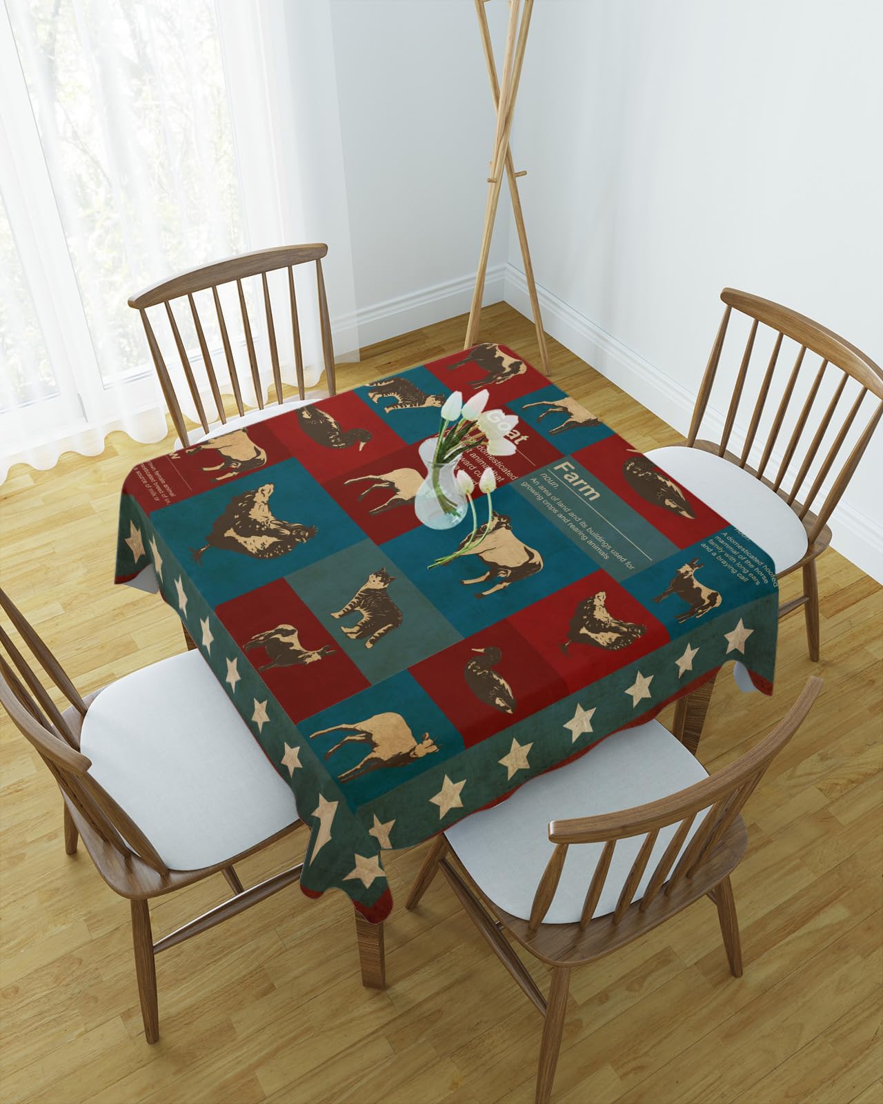 Amazon.com: Independence Day Square Waterproof Tablecloth Farm Animal  Geometry Grid Table Clothes Cover Retro Stars Frame Spill Proof Kitchen  Dining Tabletop Covers for Holiday Party, Camping : Home & Kitchen