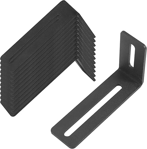 Paquete de 12 soportes de esquina ajustables negros, juntas de acero en forma de L ranuradas para sostener, montar, fijar, grosor de 1/4 pulgadas,