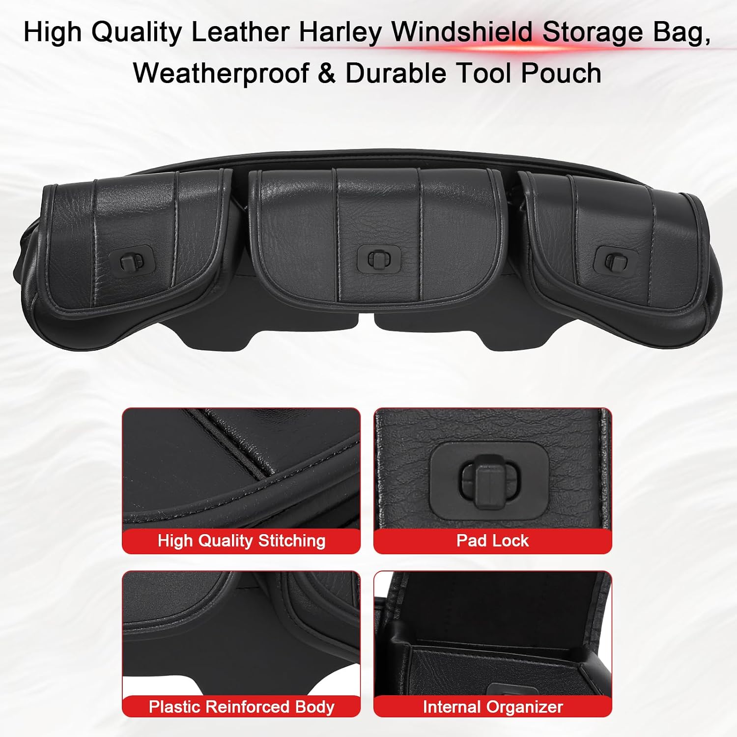 3 Pocket Fairing Pouch Windshield Bag Fits For Harley Touring Electra Street Tri Glide 1996-2013