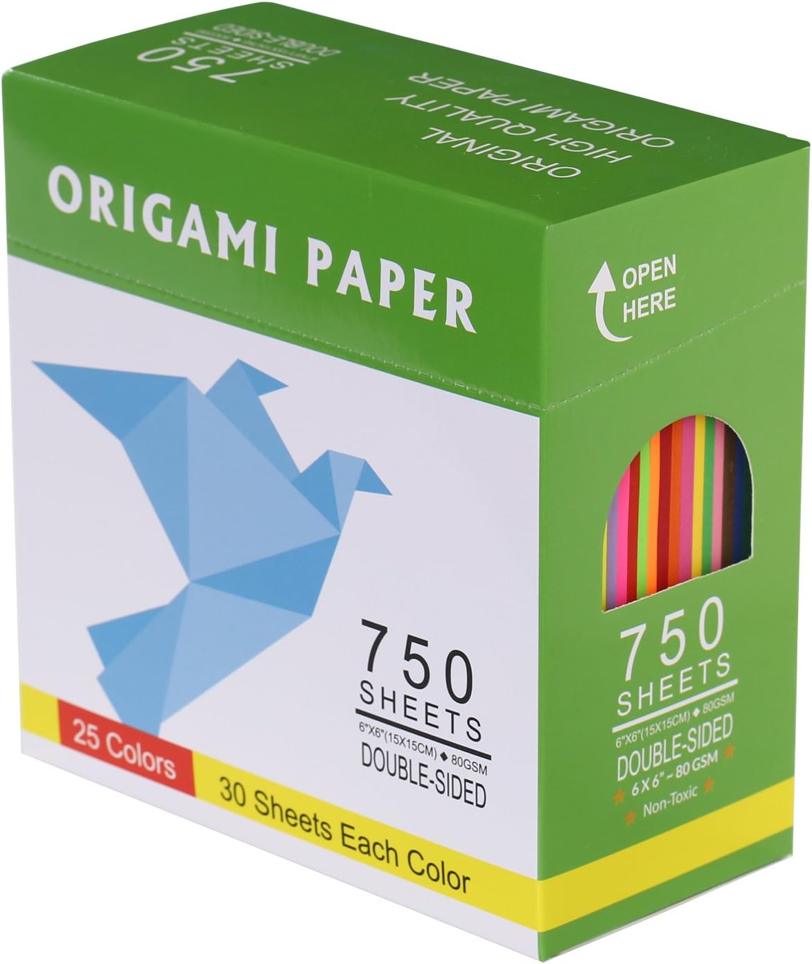 DOURA Origami Paper 750 Sheets Economy Pack with Storage -80gsm- 6 inch Square Sheet - 25 Vivid Colors for Gifts