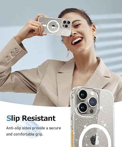 Miniatura 186 de MIODIK Funda compatible con iPhone 13 Pro, con protector de pantalla + protector de lente de cámara, funda protectora de purpurina transparente