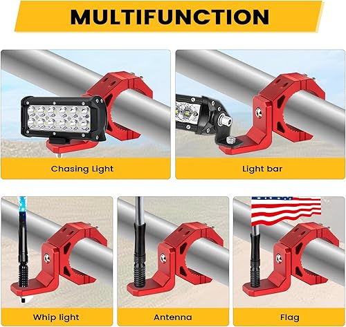 Miniatura 4 de Soporte para látigo UTV, soporte de montaje de luz de bandera de látigo de aleación de aluminio, orificio giratorio de 360 ajustable para jaula de