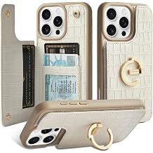 CUSTYPE Leather Wallet Case for iPhone 15 Pro Max - Card Holder with 180 Ring Kickstand, Card Slots - Protective Case for Men and Women Beige