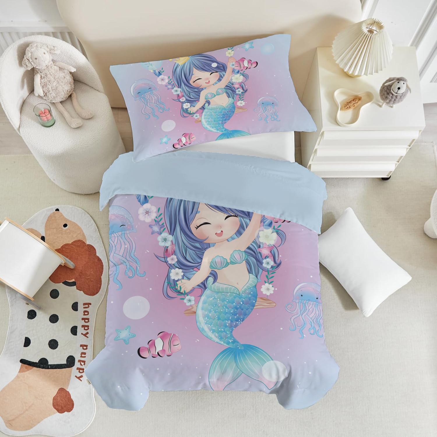 DJDEA Mermaid Cot Bed Duvet Cover Set 120x150cm