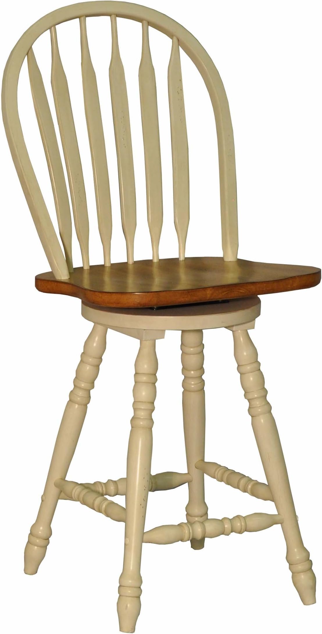 East Coast Innovators Pair of Large Bow Back Counter Stools with Seat, Antique White/Rustic