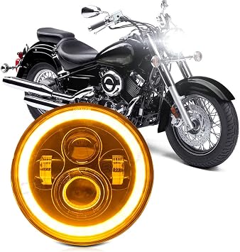 CHUSYYRAY 7 Round Compatible with Yamaha XSR900 V Star 1100 650 Road Star LED Motorcycle Headlight Assembly for Off Road, High Low Beam DRL Turn Signal, DOT Approved, 55W 6000K White, 1PCS