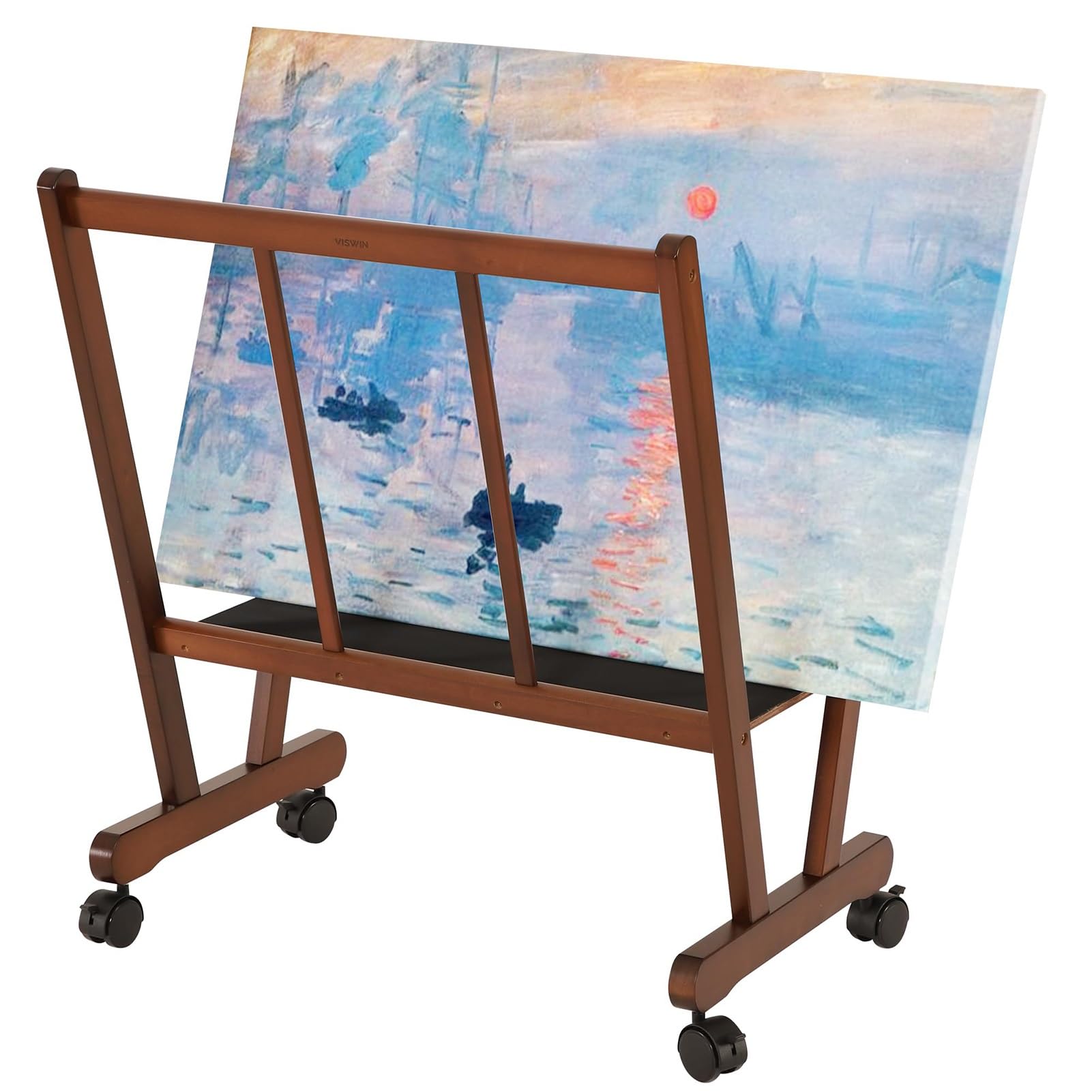THEGA Grand Support d'impression en Bois, Présentoir d'art Et Séchoir avec roulettes, Idéal pour Stocker Et Exposer des Toiles, des Œuvres d'art, des Estampes, des Panneaux, des Affiches(Walnutu)