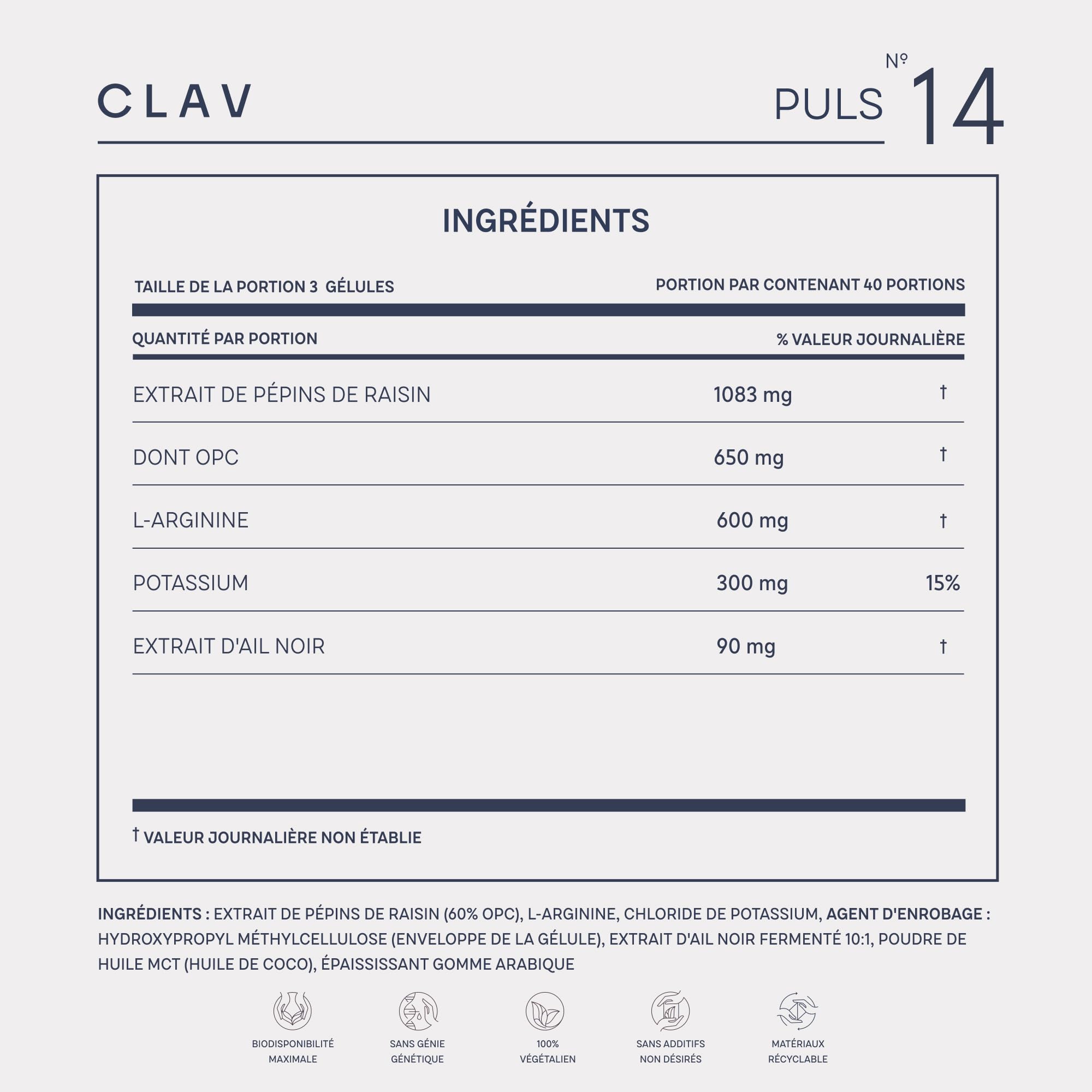 OPC Complexe - Cardio Tonus - Extrait de pépins de raisin avec 650mg d'OPC par dose, L Arginine, Ail noir & Potassium pour la tension arterielle - 120 Gelules