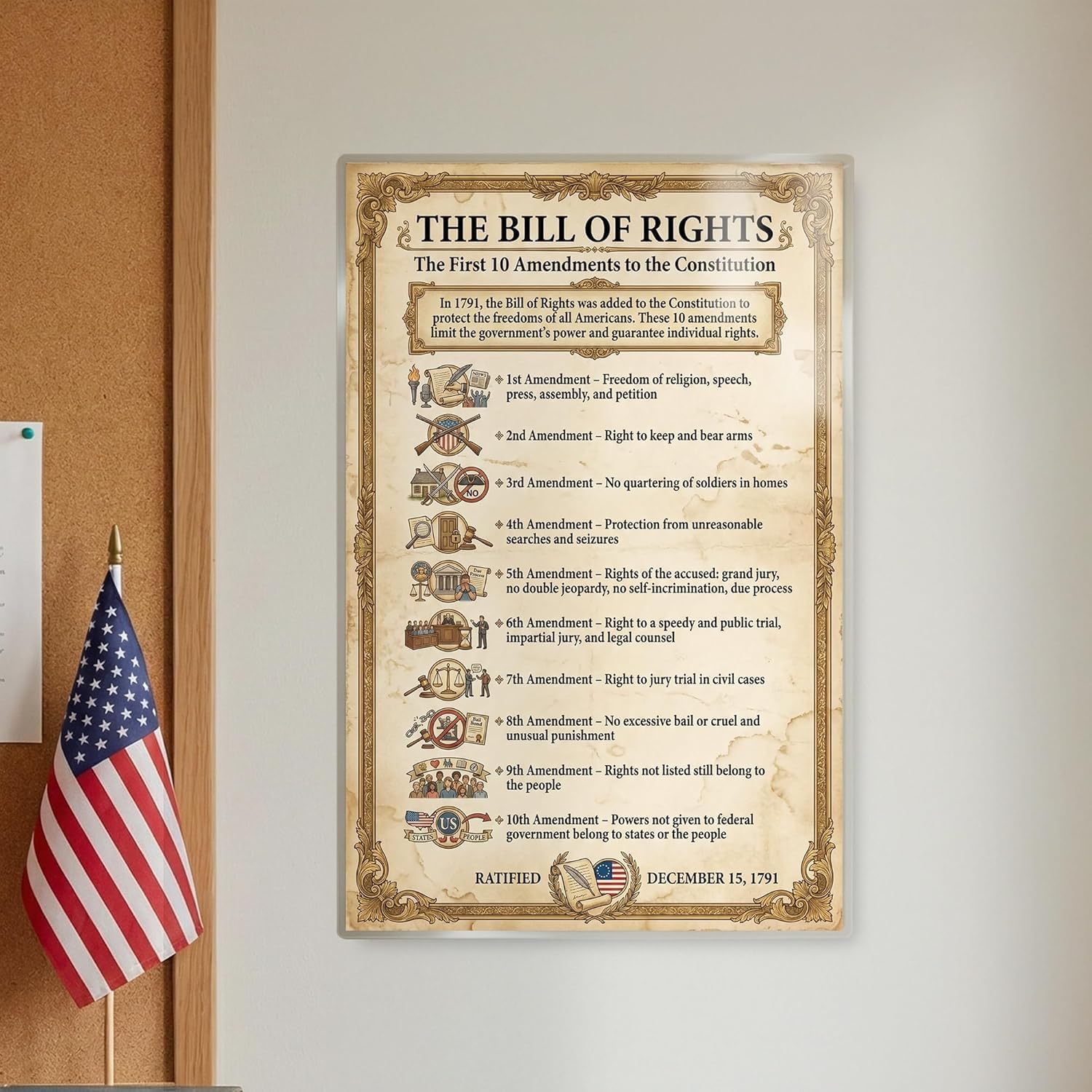 JELLY BEAN GENIUS Bill of Rights Poster Set (4 Pack) - Champions, Summary, Categories, Document - Laminated 11x17 - Constitutional Rights Classroom Bundle