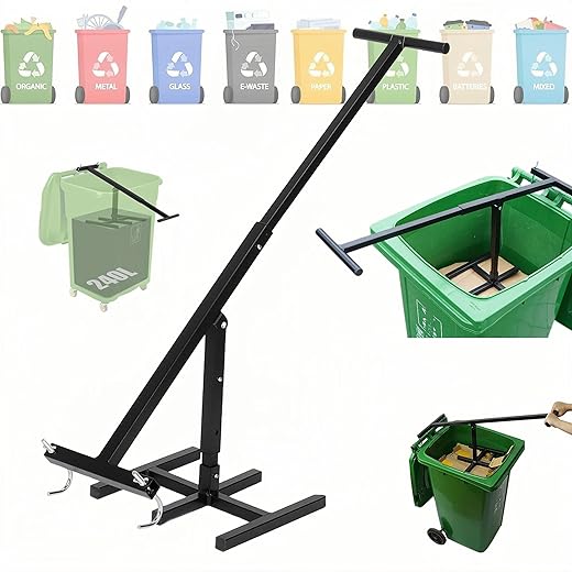 Touchless Manual Trash Compactor, Trash Bin Compactor with Push Down Handle, Compacting Trash Can, Garbage Smasher, Waste Compactor for Home, Manual Trash Crusher for Recycling (Black)