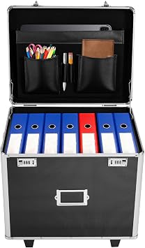 File Organizer Box, Locking Mobile Business Case, Aluminum Alloy File Lock Box, Hand pull File Case, Office Storage File Boxes, with Wheels+Handle, for Filing Office Documents, 19.2*15*16inch