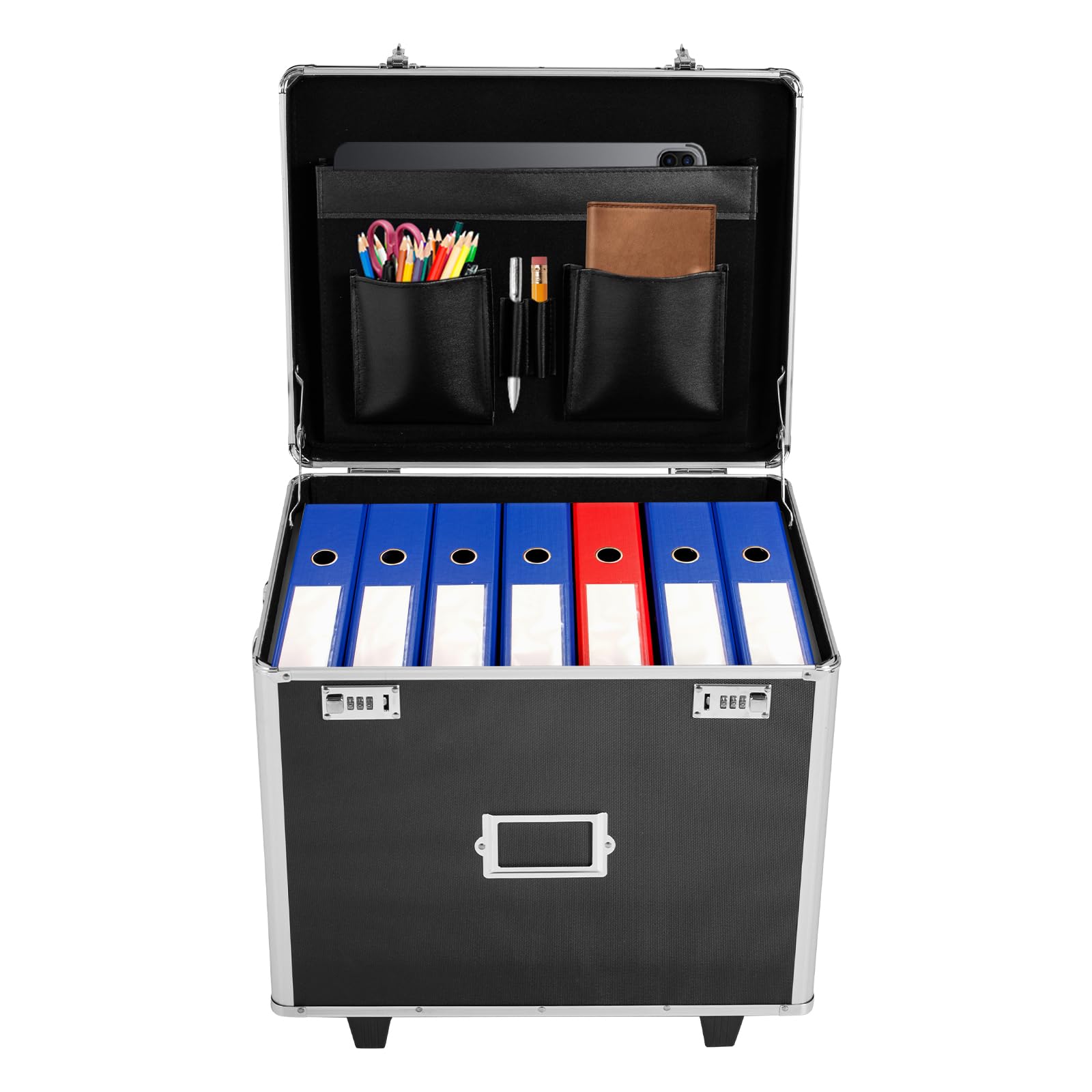 Amtarnctia Locking Mobile Business Case File Organizer, Fireproof Document Box with Lock, Handle and Lids, Portable Office File Storage for Hanging Letter, Legal Size Folder, Certificate