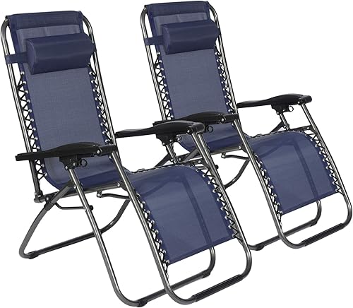 KARMAS PRODUCT Juego de 2 sillas de gravedad cero reclinables para exteriores, para jardín, playa, gris (azul)
