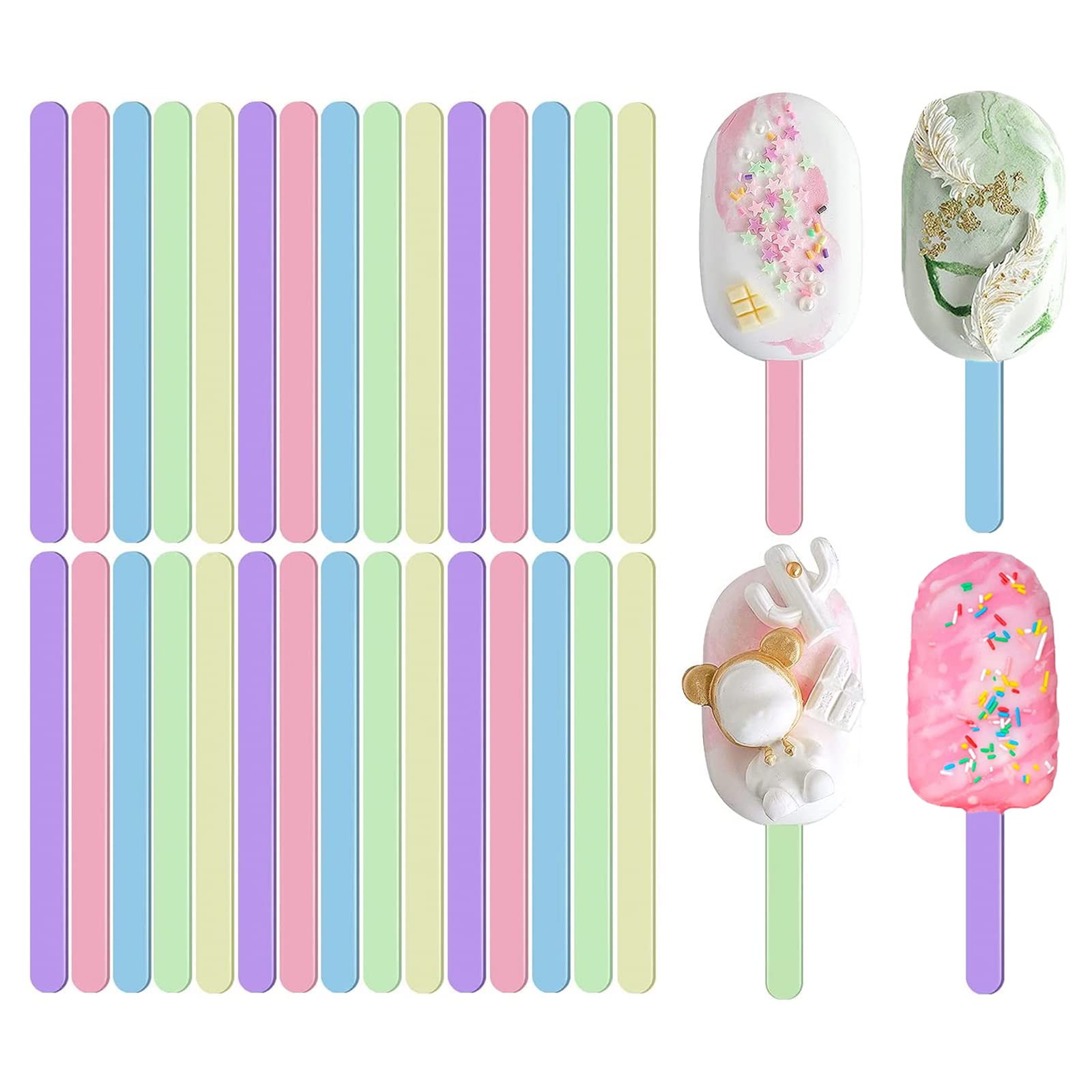 30 Pieces Cakesicle Sticks, Acrylic Mini Ice Cream Sticks Baby Popsicle Molds Reusable Multicolor Popsicle Sticks Ice Cream Sticks for Home Party Craft Sticks Classroom DIY Crafts(4.5 Inch)