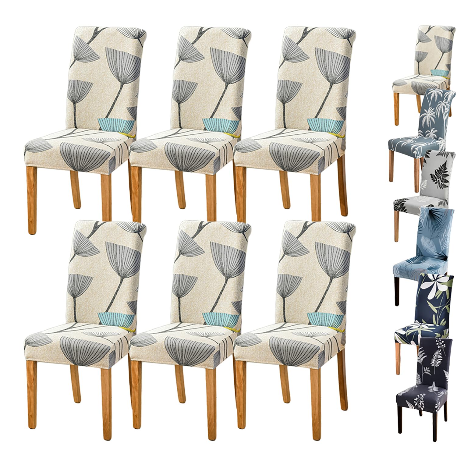 Housses de chaise extensibles imprimé feuilles (lot de 6) pour salle à manger