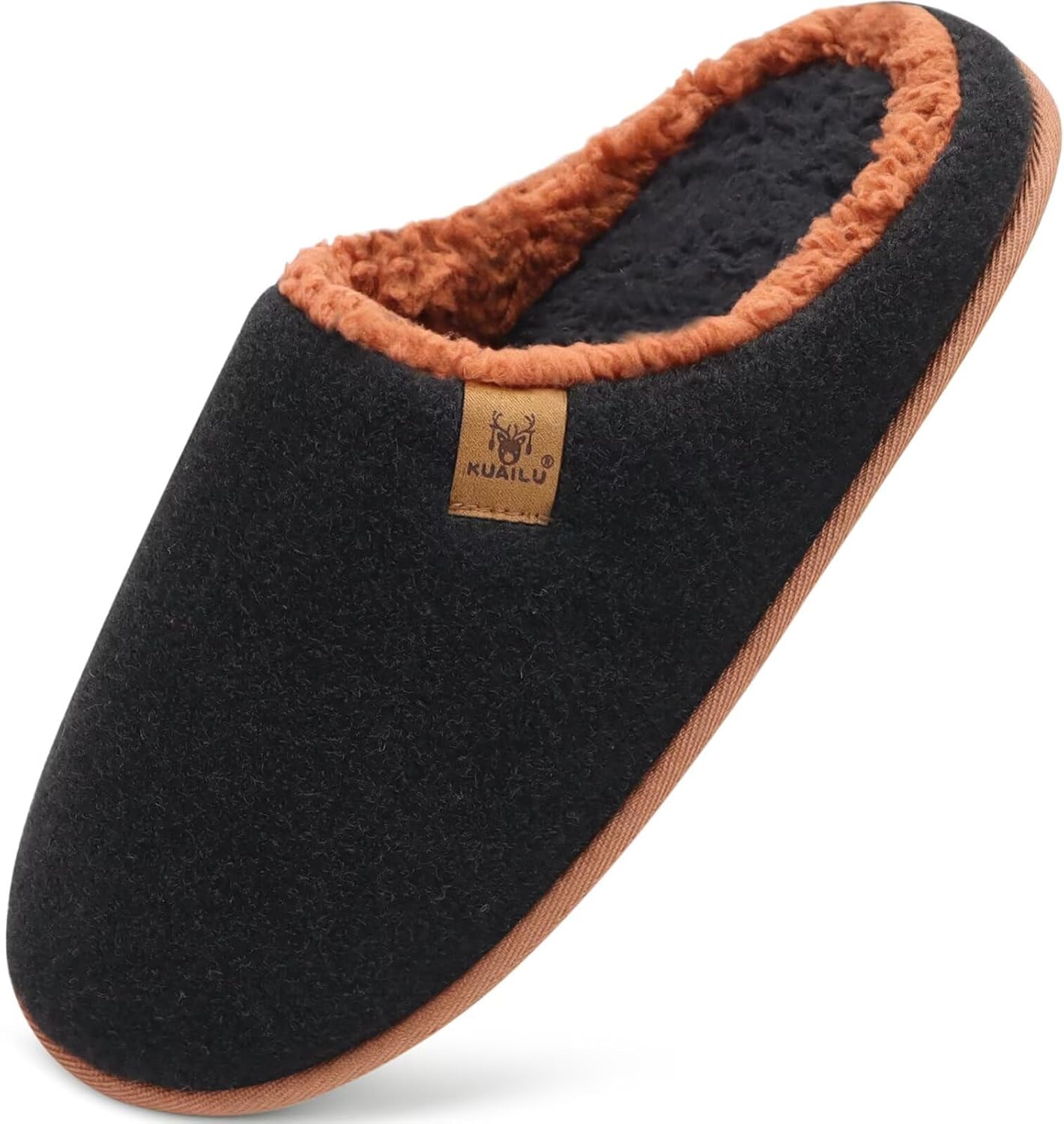 KuaiLu Mens House Memory Foam Slippers with Comfy Warm Plush Lining Felt Slip On Casual Pantuflas Mans Comfortable Bedroom Shoes Rubber Sole for Indoor&Outdoor (Mens Size 7-15)