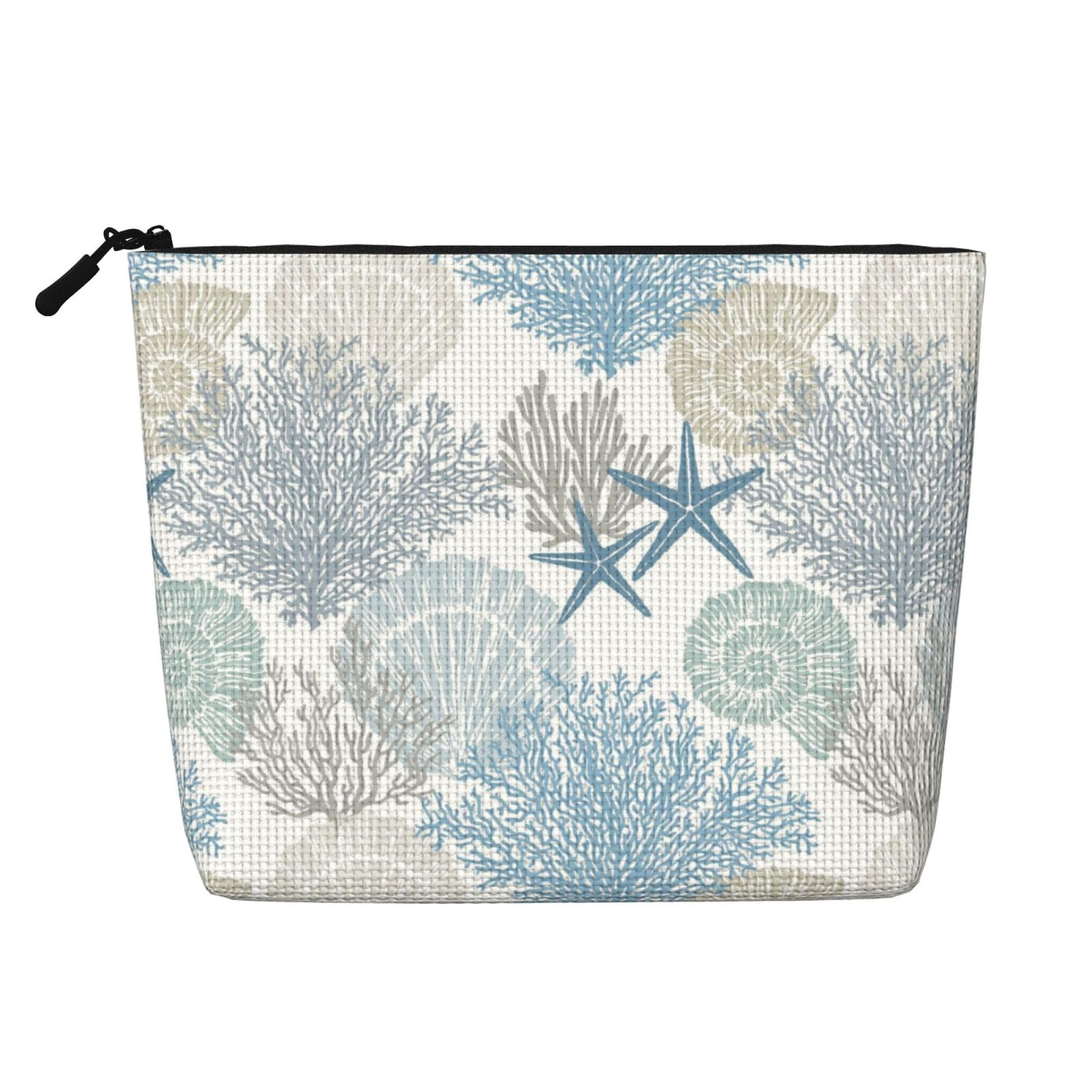 MINIOZE Beach Coastal Sea Beachy Colorful Nave Blue Nautical Starfish Makeup Bag Travel Cosmetic Bag Organizer Toiletry Bag Make Up Bags For Women