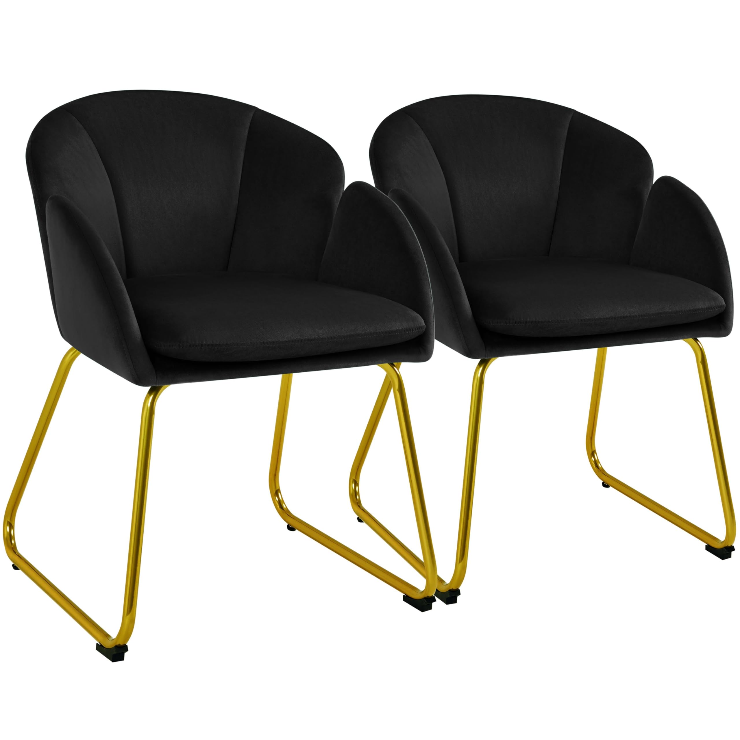 Yaheetech Velvet Tub Chair Vanity Chair for Dressing Table Black, Set of 2