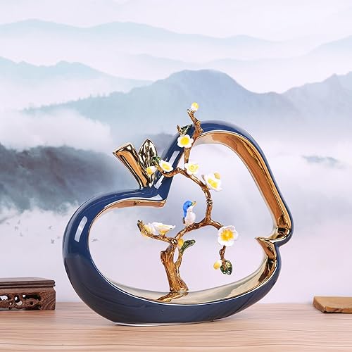 Decoración de manzana de cerámica moderna estatua de decoración azul y dorado, centro de mesa de comedor de lujo y centro de mesa de comedor para