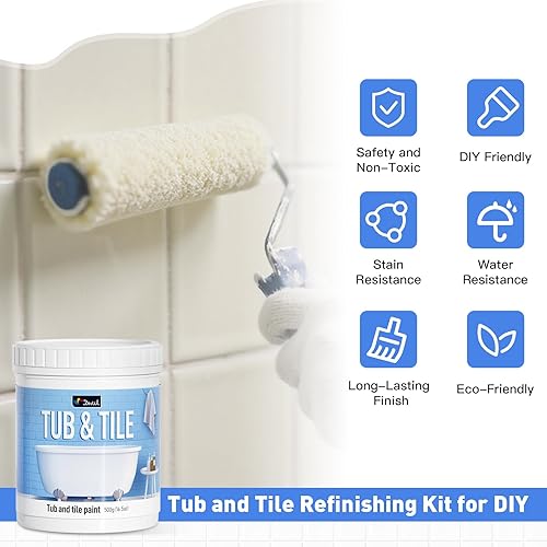 Miniatura 6 de Kit de acabado de pintura para azulejos, bañera y azulejos con herramientas, kit de reacabado de bañera, pintura blanca para bañera a base de agua y