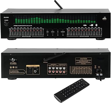 EQ8100 20-Band Graphic Equalizer, 31-Band Spectrum Analyzer, Bluetooth 5.4 Home Stereo Equalizer with Spectrum Display for Stage, Concert, Recording Studio, Optical Fiber/Coaxial Input, Rack Mounted