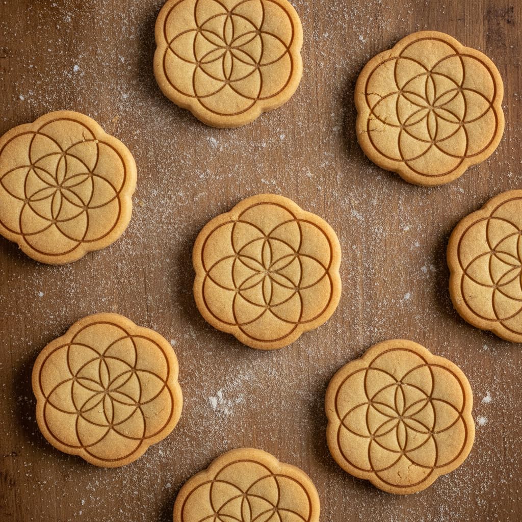 BAKERLOGY Set mit 2 Mini Keksausstecher & Stempel, Blume des Lebens und Saat des Lebens, Heilige Geometrie für Kekse, Fondant und Modelliermasse, Meditations-Thema, Ausstecher Ausstechform