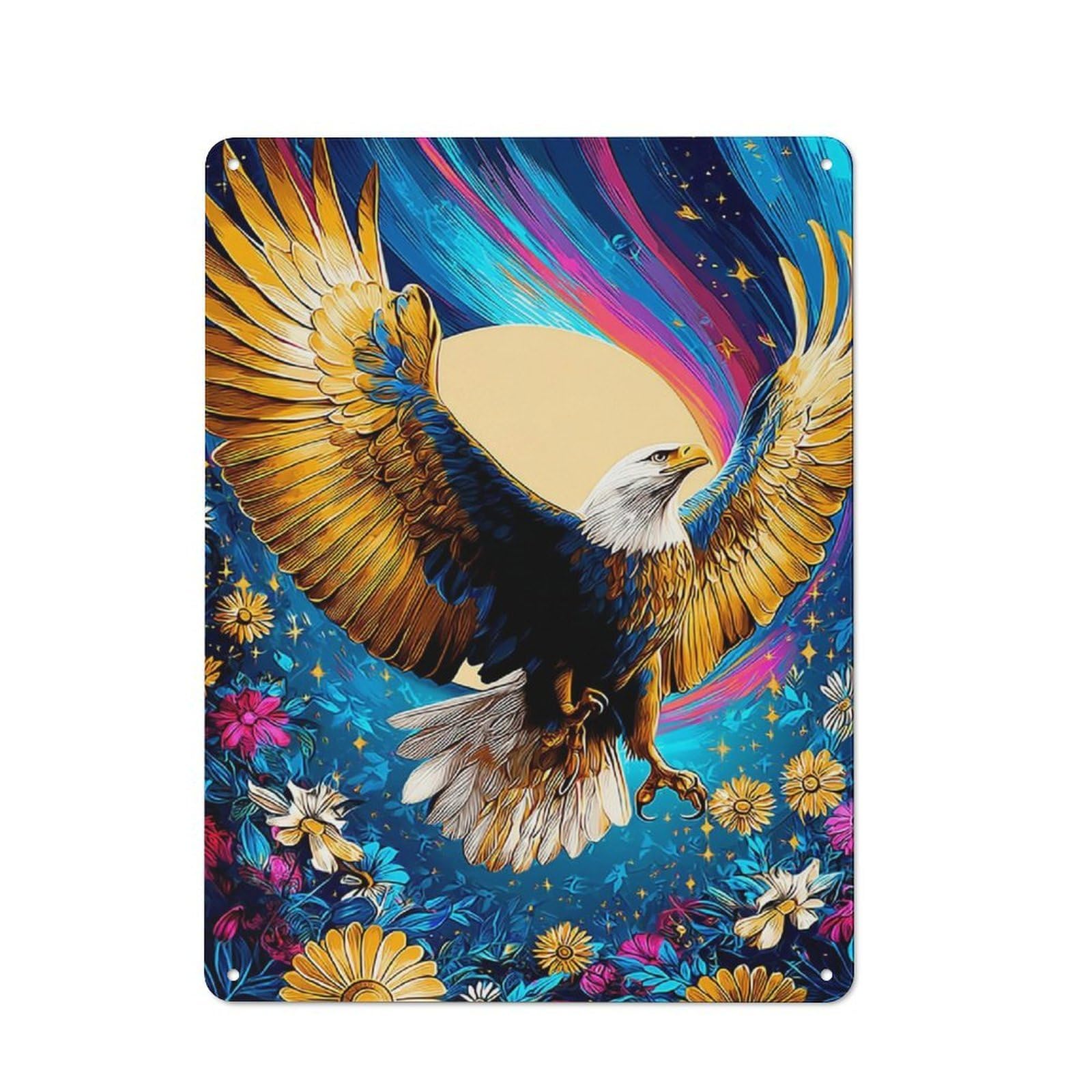 Junmoney Eagle In Floral Fantasy Clean Industrial Industrial Metal Sign 40X30cm, Studio Wall Art For Loft, Studio, Office Or Creative Room