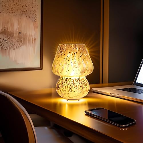 Miniatura 5 de Lámpara de mesa inalámbrica de cristal con forma de hongo para dormitorio, lámparas de mesita de noche de escritorio pequeñas para sala de estar,