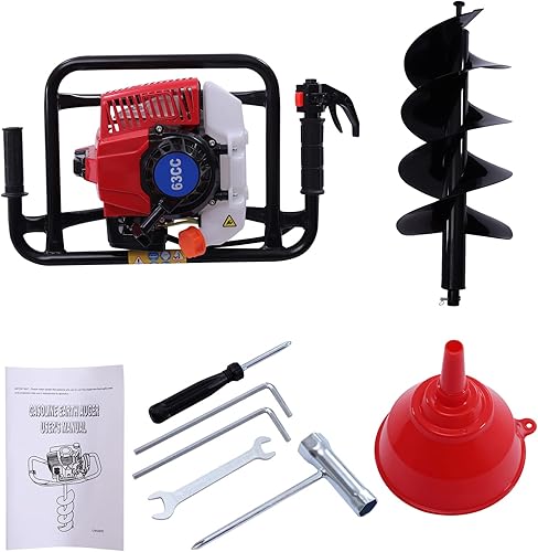 Miniatura 10 de Excavadora de agujeros de poste de barrena de 52 cc, 2 tiempos a gasolina, taladro de taladro para valla con brocas de 4 pulgadas, 8 pulgadas y