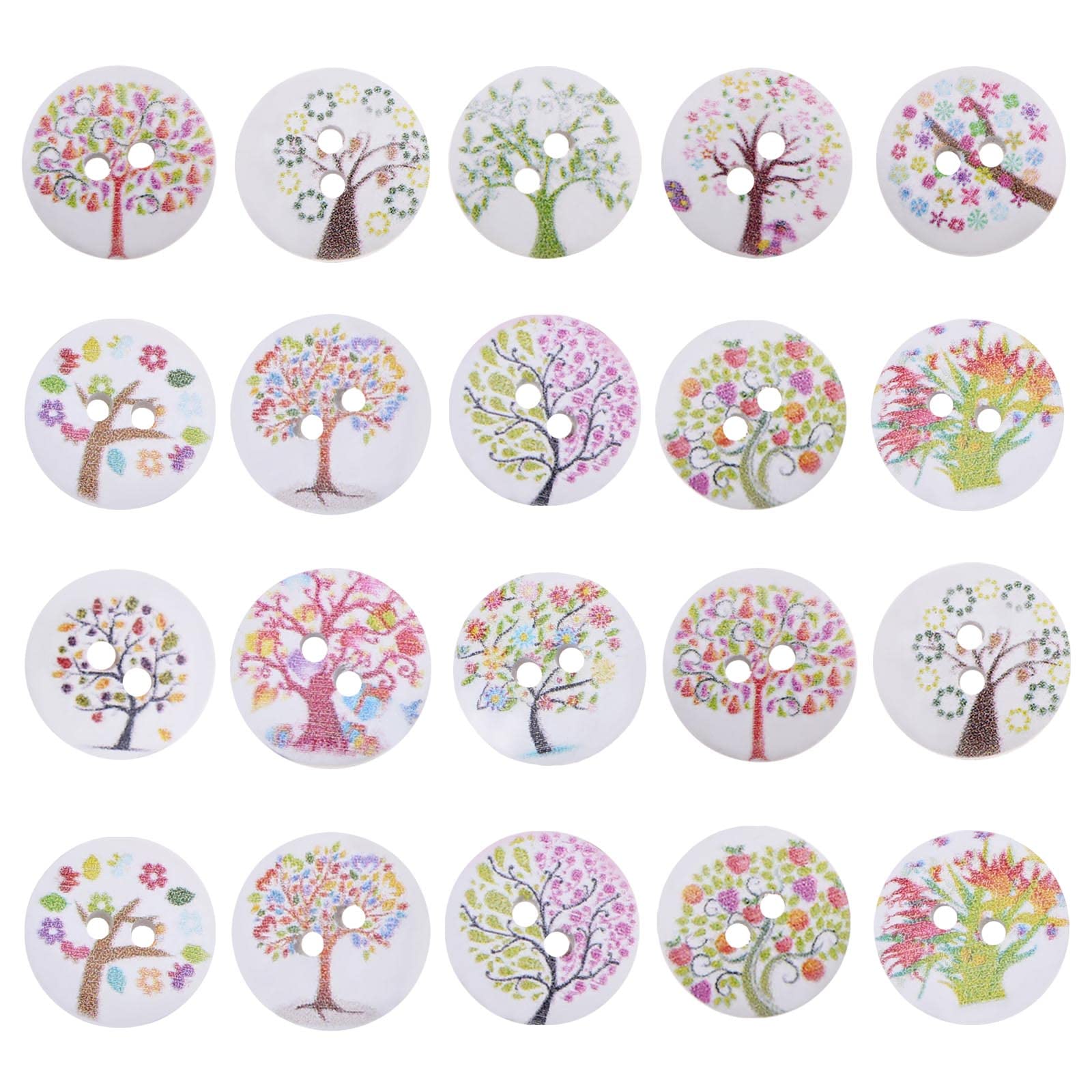 Vgol Multicoloured 200Pcs Wooden Button With Tree Pattern Decorative Buttons Diy Sewing Crafting Accessories For Clothing Making