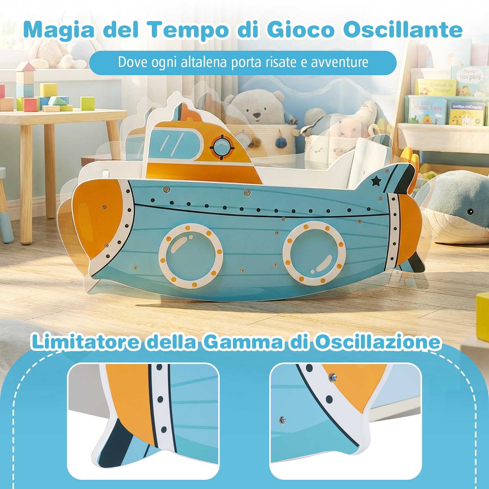 COSTWAY Cavallo a Dondolo per Bambini a Tema Sottomarino con Elica Rotante