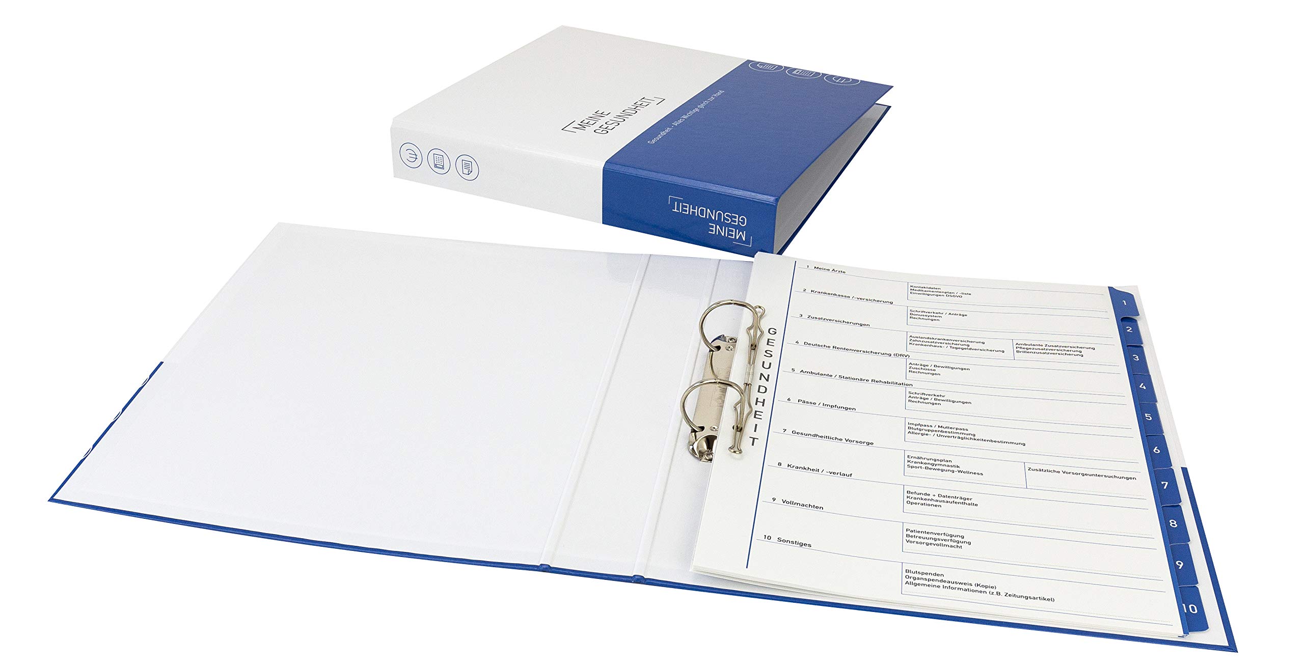 PLASTOREG Smidt GmbH 7er-Pack Themenringbücher mit Register für Versicherungen/Steuern/Vorsorge/Finanzen/Dokumente/Betriebskosten/Gesundheit, Optimale Struktur für die Ablage der wichtigsten Dokumente