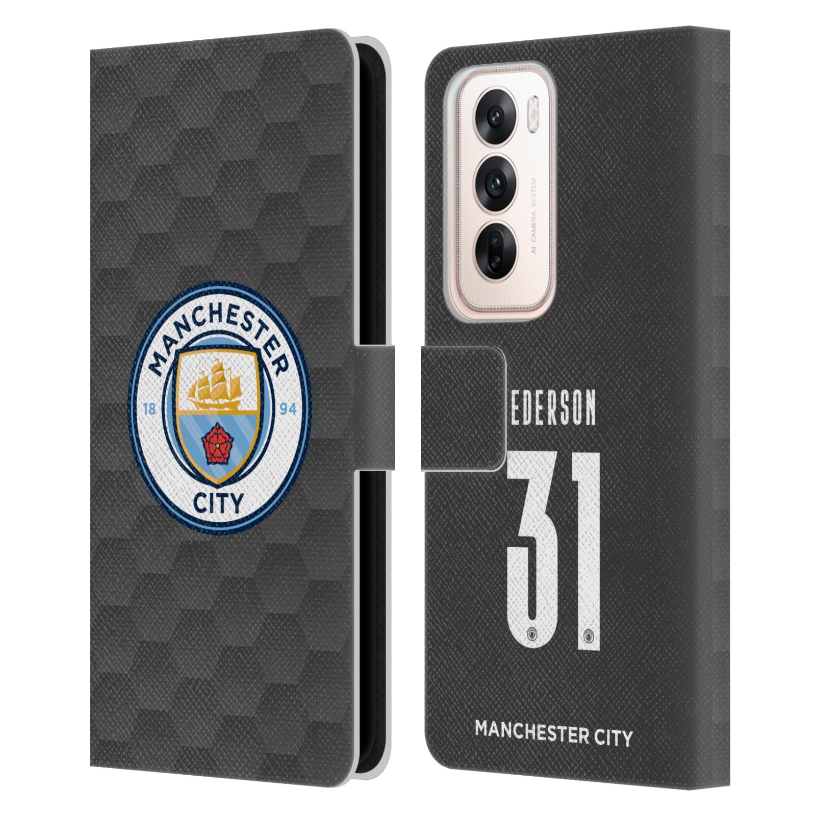 Head Case Designs Officially Licensed Manchester City Man City FC Ederson 2020/21 Players Home Kit Group 2 Leather Wallet Case Compatible with Oppo Reno12 5G