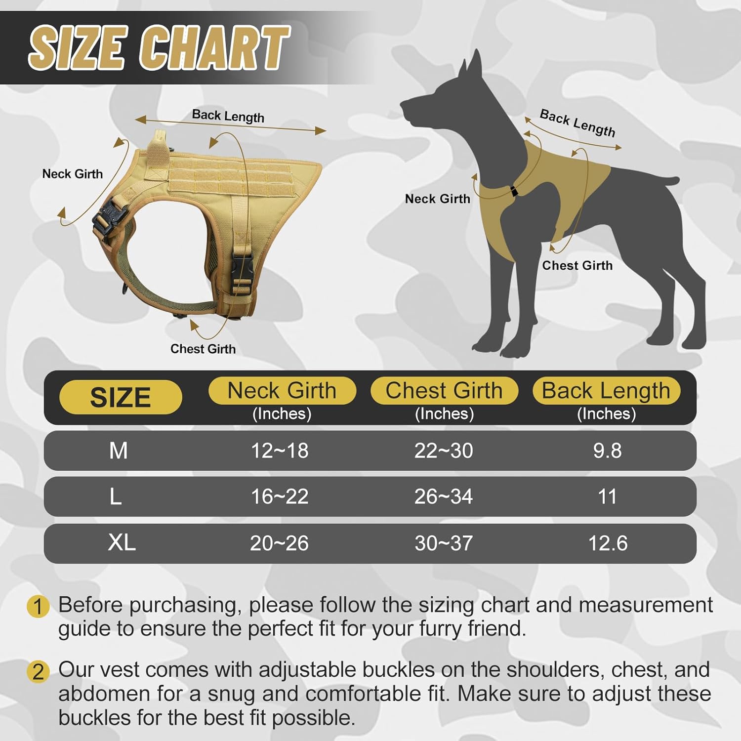 Tactical Dog Harness. No Pull Adjustable Easy to Control Pet Harness with Handle, Reflective Patch for Training, Service. Heavy Duty Military K9 Dog Vest with Hook Loop Panel, Army Yellow L