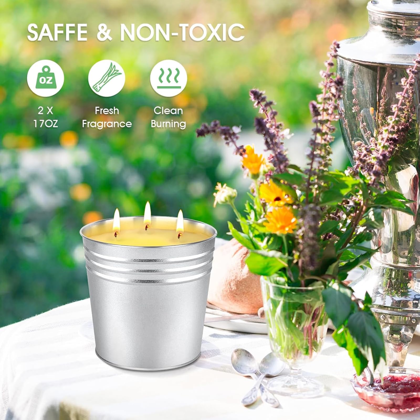 Citronella Candles, Indoor Outdoor Lemongrass Scented Candles,Natural Soy Wax Jar Candle, 100-Hour Burn Time, 7 Oz (2 Pack - View #9