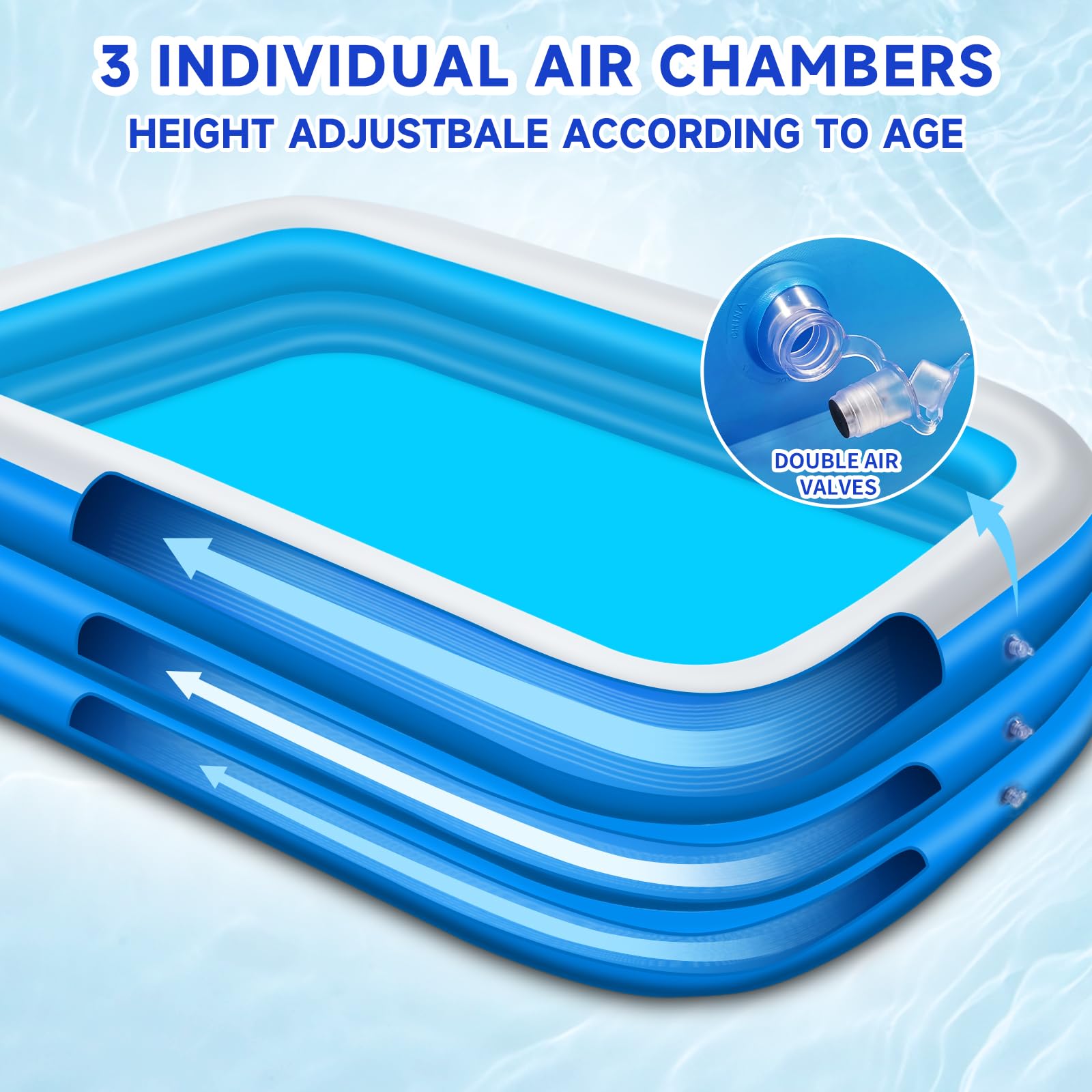 Inflatable Swimming Pool for Kids and Adults 118" x 68" x 22" Family FullSized Blow Up Pools