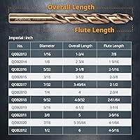 Vista 3 de POWERTEC Brocas de cobalto de 1/4 de pulgada, paquete de 6, 4 pulgadas de longitud, brocas M35 HSS Jobber con punta de 135° para perforar madera