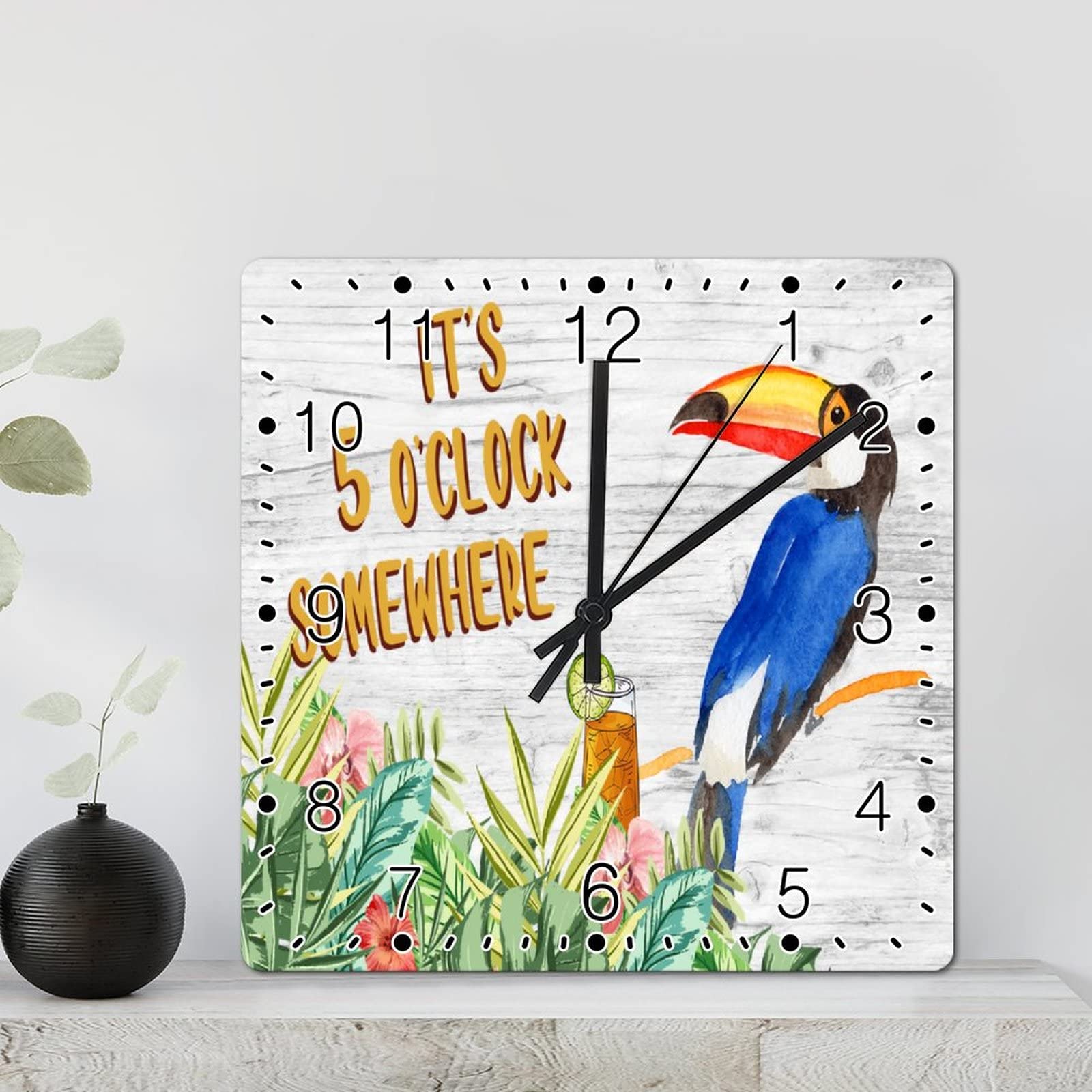 Horloge murale rustique perroquet hawaïen en bois 30cm