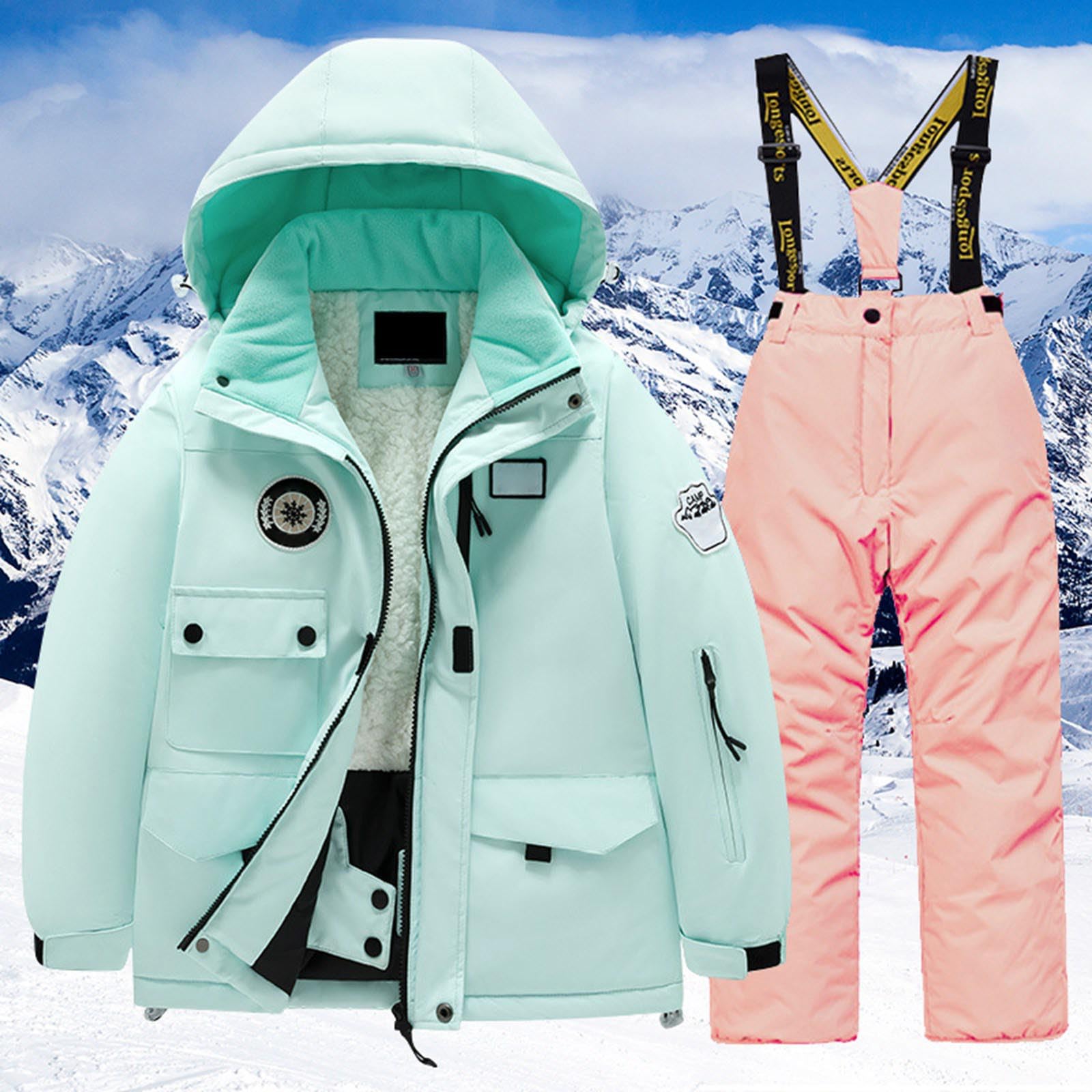 Generisch Traje de esquí infantil de forro polar, chaqueta y pantalón, equipo de invierno para niñas, deportes de nieve, actividades