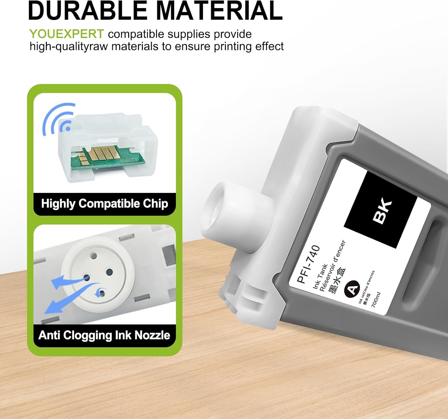 YOUEXPERT PFI-740BK Ink Cartridge Black Replacement for PFI-740 Ink Tank Compatible for Canon imagePROGRAF TZ-30000 TZ-32000 Printer(1-Pack,700ml)