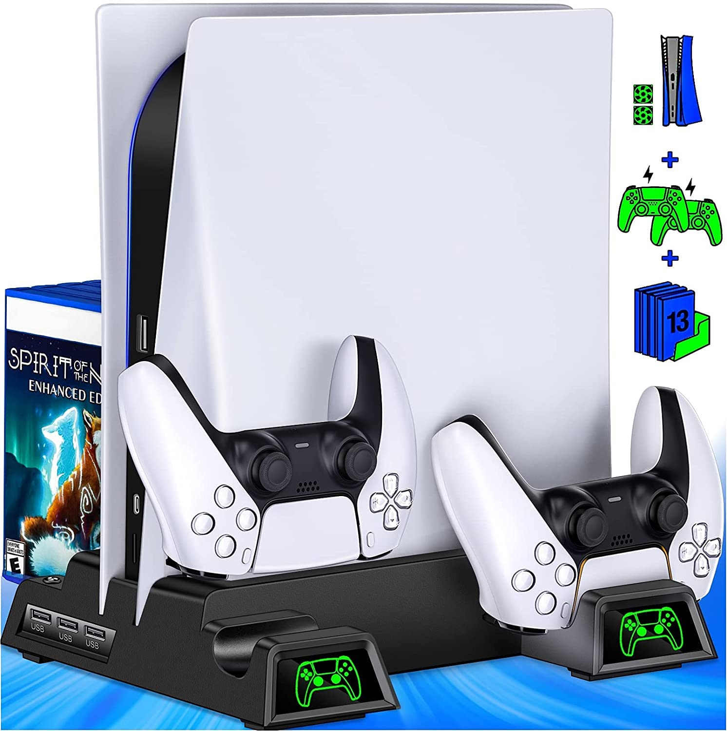 TCOS TECH PS5 Stand PS5 Cooling Station for Playstation 5 Console, PS5 Stand Cooling Fan with Controller Charger & 13 Game Storage, Multifunction PS5 Vertical Stand with Docking Station (B09Q7NG6L8) Amazon Price History, Amazon Price Tracker