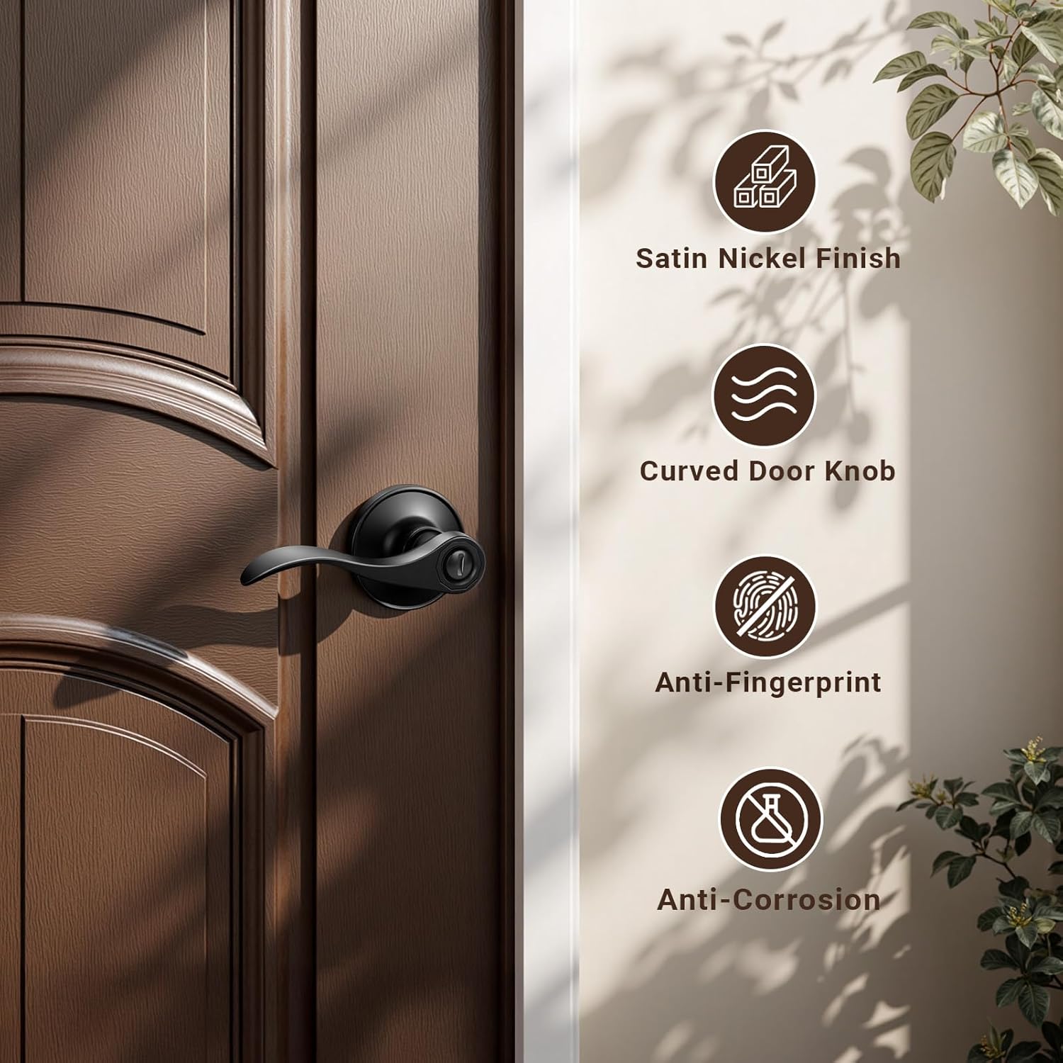 Knobonly 5 Pack Matte Black Privacy Door Levers Interior Door Handles for Bedroom and Bathroom Door Knobs Keyless Privacy Door Handles with Lock, Zinc Alloy Reversible for Right/Left