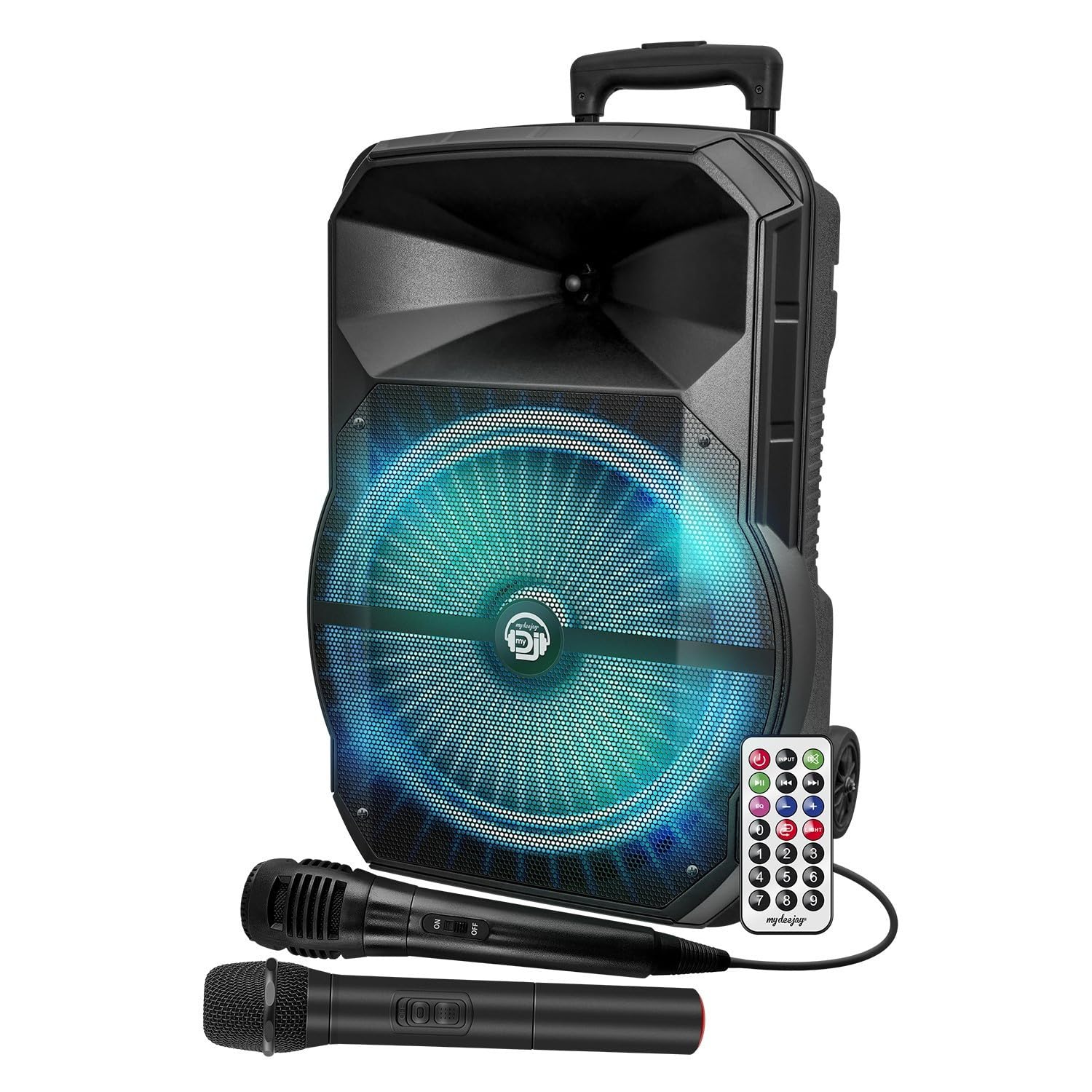 MDJ12 RVB Enceinte Sono Mobile 600W 12" LEDs Bluetooth USB Micro VHF Filaire Télécommande Clé USB 32Go
