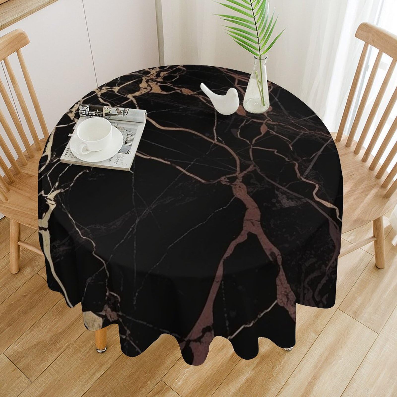 Nappe de table ronde pour terrasse et fête décor marbre chic