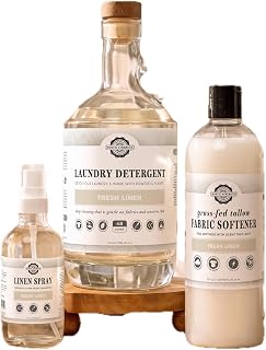 Rustic Strength Laundry Starter Set, Fresh Linen Scent | 3-Piece Fresh Linen Set, Wash + Soften + Refresh,24 Oz Detergent +16 Oz Tallow Fabric Softener +4 Oz Linen Spray