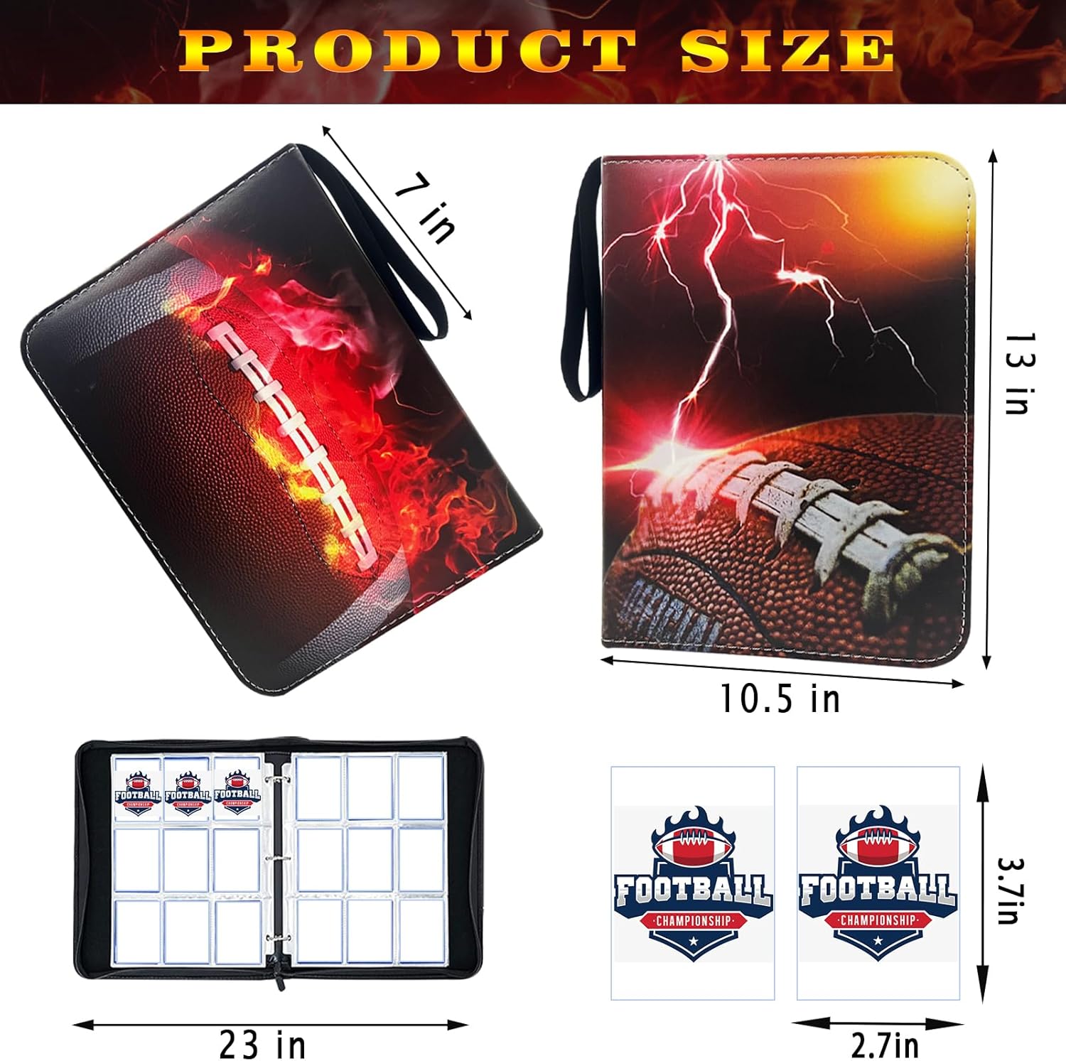Football Card Binder with Sleeves, 900 Pockets Trading Card Holder Protectors Albums, Card Storage Organizer Case Compatible with football Card and Other Sports Cards