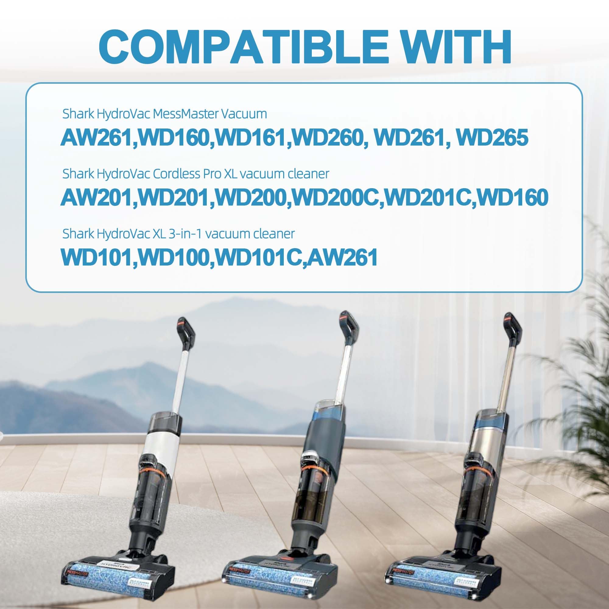 Paquete de 9 cepillos de rodillo de repuesto y filtros de espuma compatibles con aspiradora Shark WD101, AW302, WD201, WD161 WD261 AW261 Hydrovac XL 3 en 1, accesorios inalámbricos Pro XL